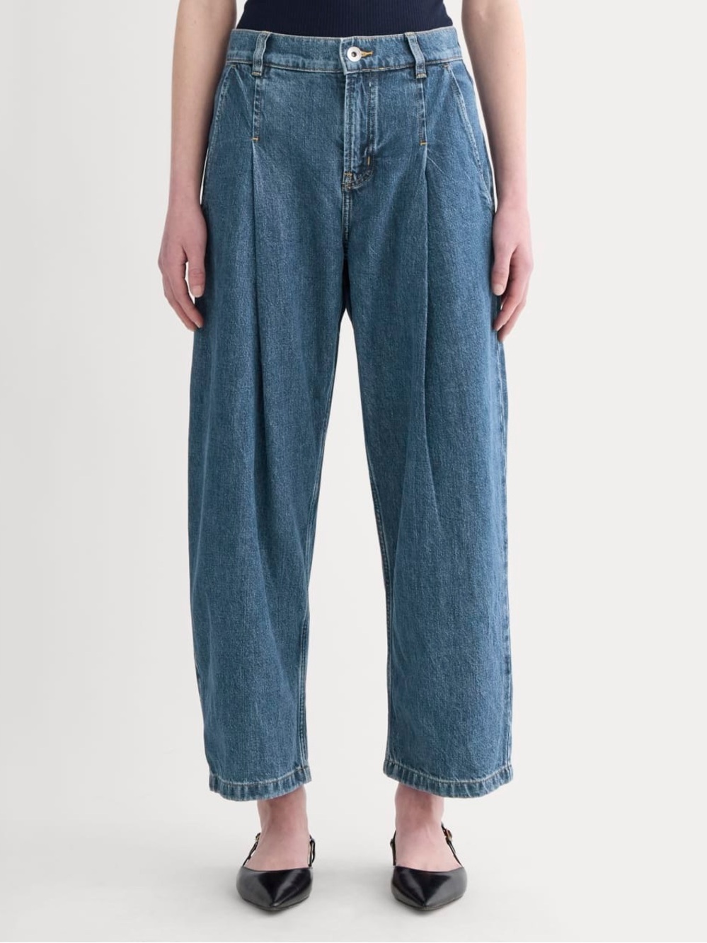 Everlane The High Rise Pleated Jeans Vintage Wash Size 32R